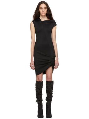 NWT Helmut Lang Black Asymmetric Ruched Sheath Dress